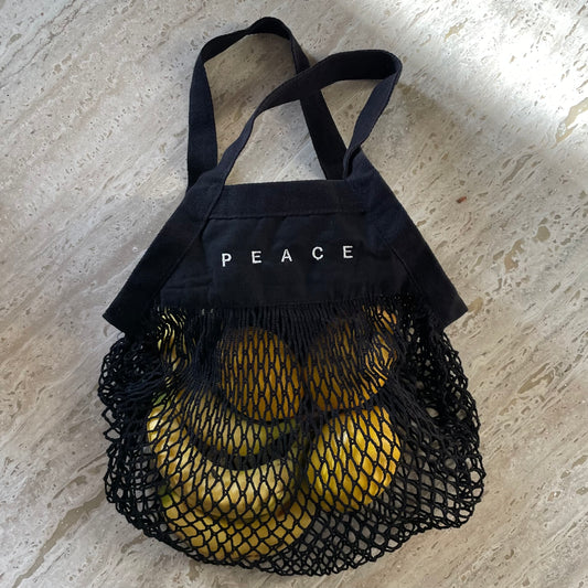 Mini-Einkaufsnetz "PEACE" schwarz / Mini-Version (Kids)